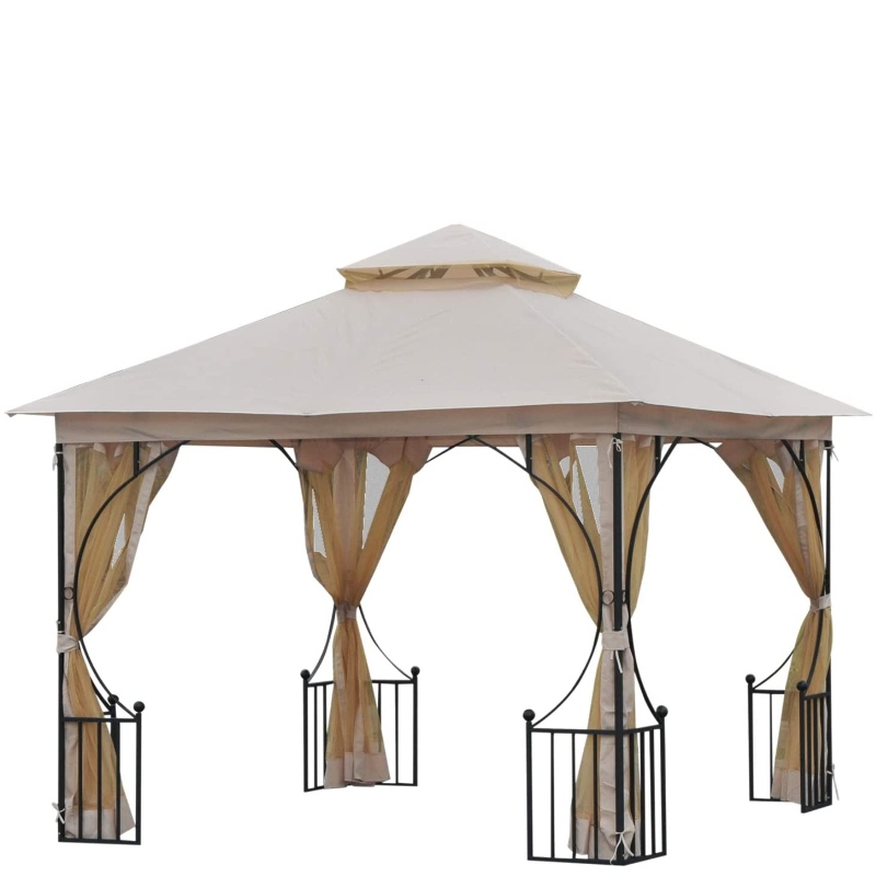 10 'x 10' stål utomhusträdgård Gazebo Canopy med nätnätväggar och ett takbeständigt mot UV-strålar