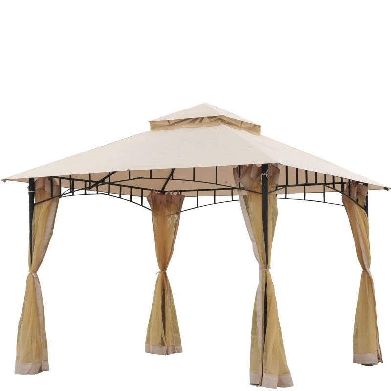 10'x10 'stål utomhusgazebo canopy with Mesh Protective Netting, Smart Double-Tier Roof Build, modern stil