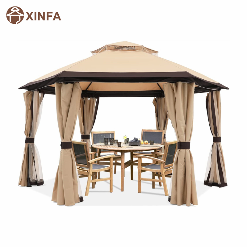 10 \\\\ \'x10 \\\\\' Gazebos för uteplatser utomhus hexagonal lusthus mednät och integritetsgardiner